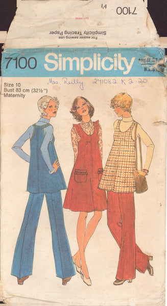 Simplicity 7100 Sewing Pattern, Maternity Jumper or Top and Pants, Size 10, Cut, Complete