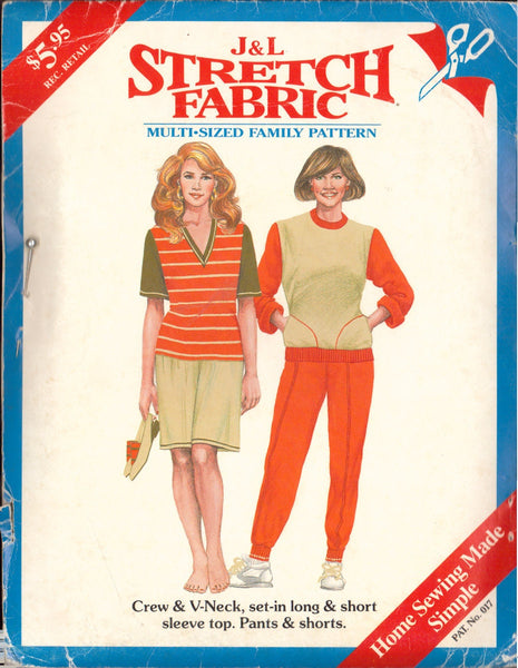 J&L 017 Sewing Pattern, Top, Pants and Shorts, Size 6-20, Uncut, Factory Folded