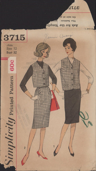 Simplicity 3715 Sewing Pattern, Dress and Jacket, Size 12, Neatly Cut, Complete