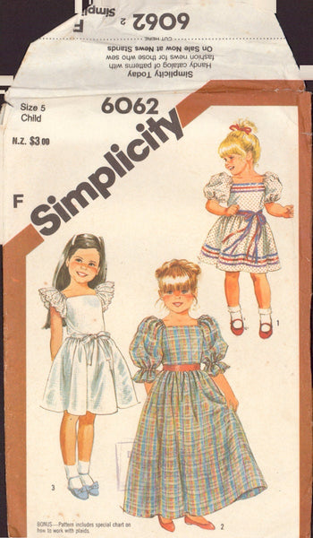 Simplicity 6062 Sewing Pattern, Girls' Dresses, Size 5, Cut, Complete