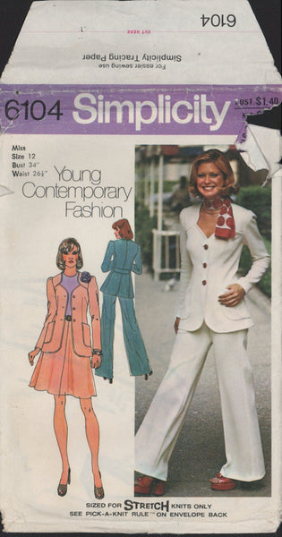 Simplicity 6104 Sewing Pattern, Skirt, Pants, Jacket, Size 12, Partially Cut, Complete