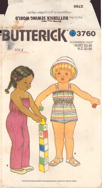 Butterick 3760 Sewing Pattern, Toddlers' Romper, Size 2, Neatly  Cut, Complete