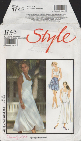 Style 1743 Sewing Pattern, Tops and Skirts, Size 6-12, Cut, Complete