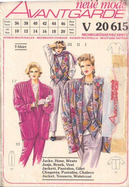 Neue Mode 20615 Sewing Pattern, Jacket, Pants, Waistcoat, Size 10-20, Uncut, Factory Folded