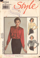 Style 1094 Sewing Pattern, Blouse with Detachable Jabot or Neck, Size 14, Neatly Cut, Complete