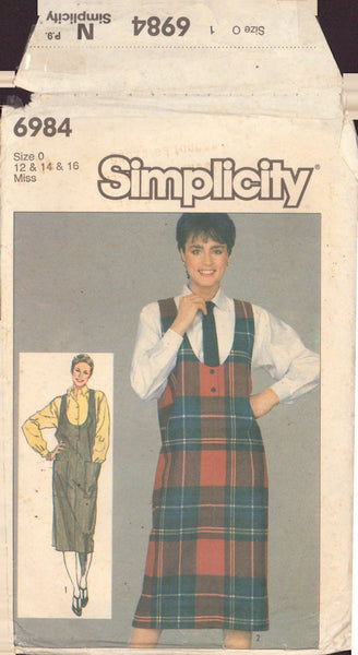 Simplicity 6984 Sewing Pattern, Maternity Jumper and Shirt,  Size 12-14-16, Partially Cut, Complete