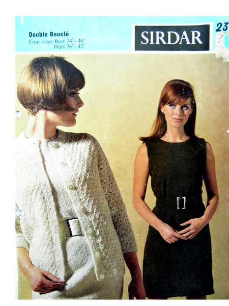 Vintage Mid-Century 1960's Sirdar Double Bouclé Lacy Jacket Dress with Alternative Neckline No. 2335 Knitting Pattern Leaflet in 4 sizes
