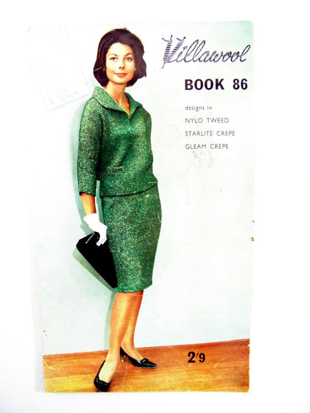 Vintage Mid-century 1960's Villawool Book 86 Featuring Nine Patterns in Nylo Tweed, Starlite Crepe an Gleam Crepe