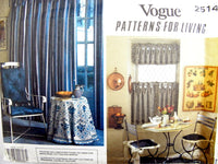 1989 Vogue Patterns for Living 2514 Cushions, Chair Covers, Tablecloths, Placemats, Napkins, Cafe Curtains, Partially Uncut Sewing Pattern