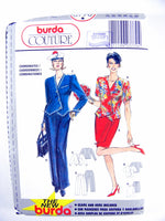 Burda Couture 3770 Asymmetrical Jacket Top, Straight Pants and Wrap Skirt, Uncut, Factory Folded, Sewing Pattern Multi Size 8-18