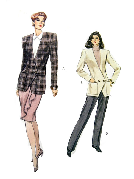 1990 Vogue 7868 Misses' Double Breasted Jacket, Straight Skirt & Tapered Pants, Uncut, Factory Folded Sewing Pattern Size 6-8-10