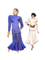 1986 Vogue 9706 Misses' Semi-Fitted Top with Sleeve and Neckline Variations and Flared Skirt, Uncut, Factory Folded Sewing Pattern Size 8-12