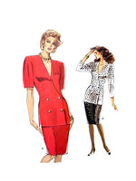 1989 Vogue 7493 Misses' Double Breasted Jacket Top Fitted Through Hip and Straight Skirt, Uncut, Factory Folded Sewing Pattern Size 8-10-12