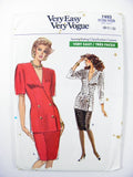 1989 Vogue 7493 Misses' Double Breasted Jacket Top Fitted Through Hip and Straight Skirt, Uncut, Factory Folded Sewing Pattern Size 8-10-12