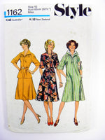 70s Style 1162 Tucked Dress or Top with Collar, Elbow Length Sleeves with Turn Back Cuffs and Panelled Skirt, Uncut Sewing Pattern Size 10