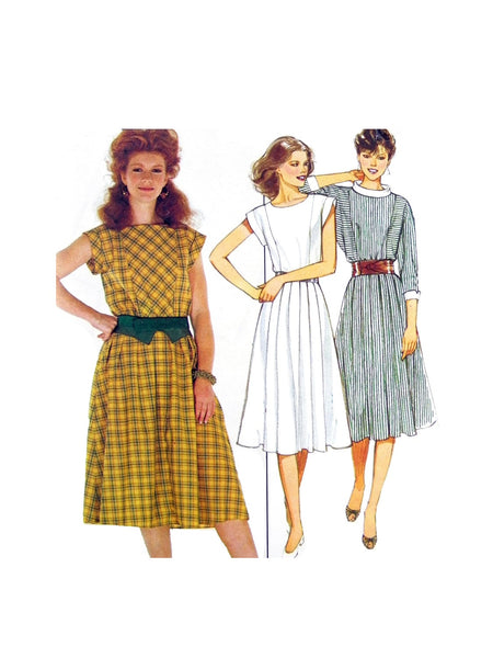Style 3840 Dress with Pleated Skirt and Panelled, Gathered Bodice and Neckline Variations, Uncut, Factory Folded Sewing Pattern Size 12