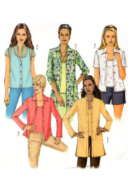 Butterick 5034 Shirt with Collar, Length and Sleeve Length Variations or Tank Top, Sewing Pattern Size 8-14