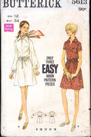 Butterick 5613 A-Line Dress with Shaped Collar, Drawstring Waistline and Long or Short Sleeves, Sewing Pattern Size 12