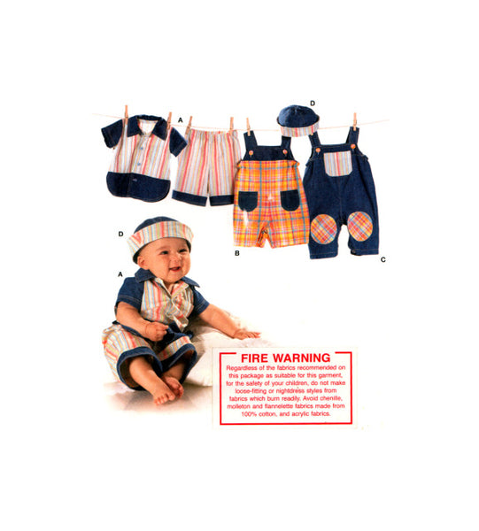 Burda 9711 Baby Overalls, Shirts, Shorts and Hat, Sewing Pattern Multi Size 3M-18M