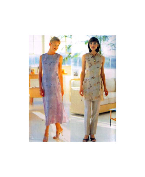 Butterick 6059 Donna Ricco Lined, Fitted Tunic or Dress with Front Overlay and Pants, Sewing Pattern Size 8-12