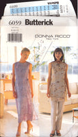 Butterick 6059 Donna Ricco Lined, Fitted Tunic or Dress with Front Overlay and Pants, Sewing Pattern Size 8-12