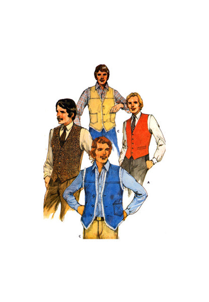 Butterick 4005 Mens' Lined Vests or Waistcoats with Pocket, Welt and Contrast Variations, Sewing Pattern Size 38-42